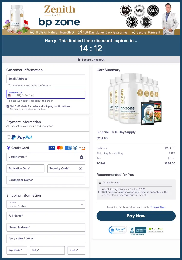 BP Zone Official Website Secure Order Page